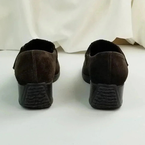 Aquatalia Size 7 Chocolate Brown Suede Leather Wedge Slip On Hook & Loop Loafers - Picture 11 of 12
